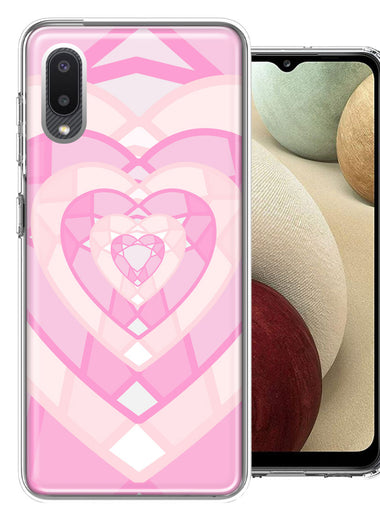 Samsung Galaxy A02 Pink Gem Hearts Design Double Layer Phone Case Cover