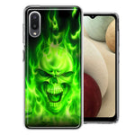 Samsung Galaxy A02 Green Flaming Skull Double Layer Phone Case Cover