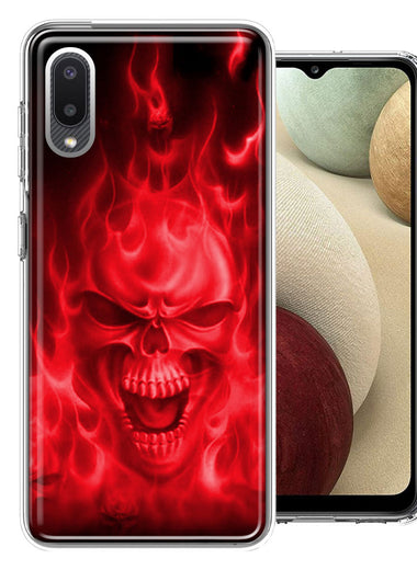 Samsung Galaxy A02 Red Flaming Skull Double Layer Phone Case Cover