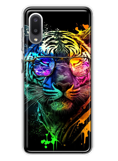 Samsung Galaxy A02 Neon Rainbow Swag Tiger Hybrid Protective Phone Case Cover