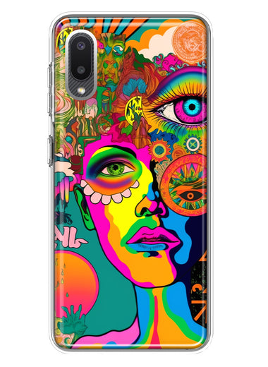 Samsung Galaxy A02 Neon Rainbow Psychedelic Hippie One Eye Pop Art Hybrid Protective Phone Case Cover