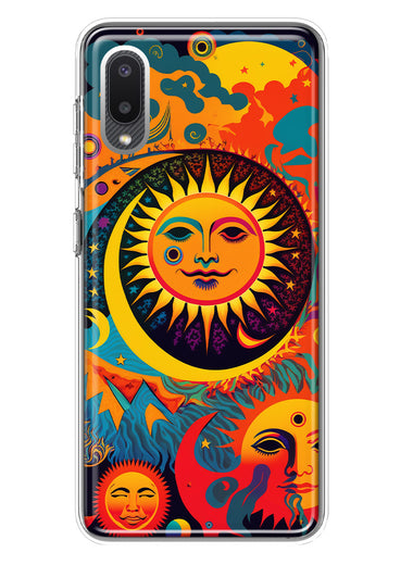 Samsung Galaxy A02 Neon Rainbow Psychedelic Indie Hippie Sun Moon Hybrid Protective Phone Case Cover