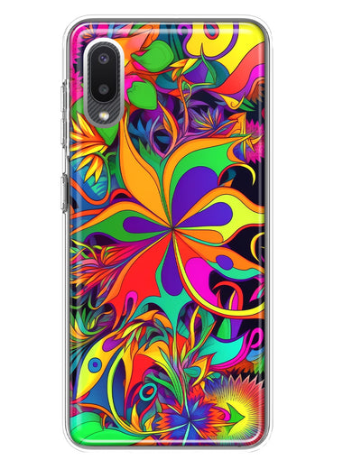 Samsung Galaxy A02 Neon Rainbow Psychedelic Hippie Wild Flowers Hybrid Protective Phone Case Cover