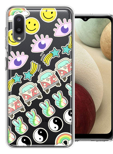 Samsung Galaxy A02 70's Yin Yang Hippie Happy Peace Stars Design Double Layer Phone Case Cover