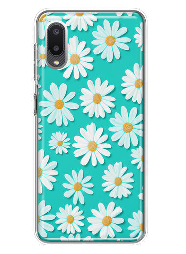 Samsung Galaxy A02 Turquoise Teal White Daisies Cute Daisy Polka Dots Double Layer Phone Case Cover