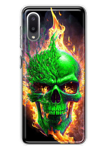 Samsung Galaxy A02 Green Flaming Skull Burning Fire Double Layer Phone Case Cover