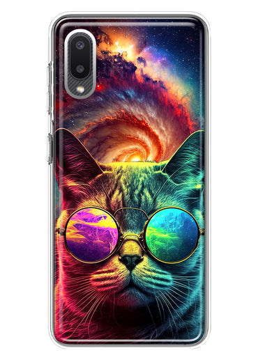 Samsung Galaxy A02 Neon Rainbow Galaxy Cat Hybrid Protective Phone Case Cover