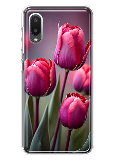 Samsung Galaxy A02 Pink Tulip Flowers Floral Hybrid Protective Phone Case Cover
