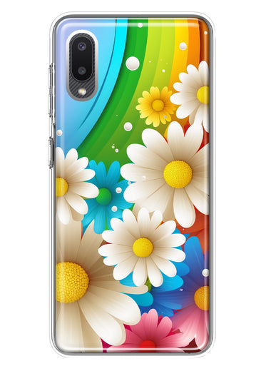Samsung Galaxy A02 Colorful Rainbow Daisies Blue Pink White Green Double Layer Phone Case Cover