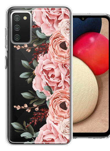 For Samsung Galaxy A02S Blush Pink Peach Spring Flowers Peony Rose Phone Case Cover