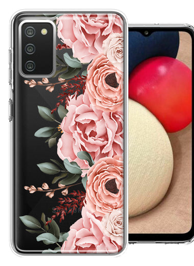 For Samsung Galaxy A02S  Blush Pink Peach Spring Flowers Peony Rose Phone Case Cover