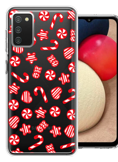Samsung Galaxy A03S Christmas Winter Red White Peppermint Candies Swirls Candycanes Design Double Layer Phone Case Cover