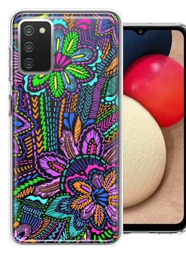 Samsung Galaxy A02S Colorful Summer Flowers Doodle Art Design Double Layer Phone Case Cover