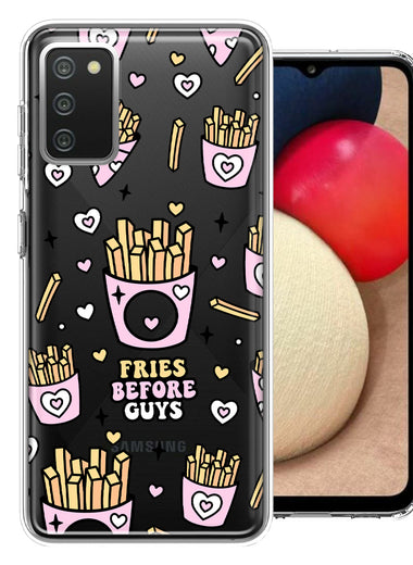 Samsung Galaxy A02S Cute Valentine Pink Love Hearts Fries Before Guys Double Layer Phone Case Cover