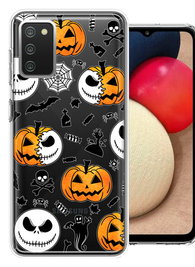 Samsung Galaxy A02S Halloween Jack-O-Lantern Pumpkin Skull Spooky Design Double Layer Phone Case Cover