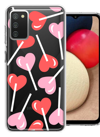Samsung Galaxy A02S Heart Suckers Lollipop Valentines Day Candy Lovers Double Layer Phone Case Cover