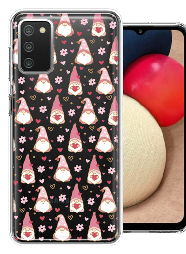 Samsung Galaxy A02S Pink Blush Valentines Day Flower Hearts Gnome Characters Cute Double Layer Phone Case Cover