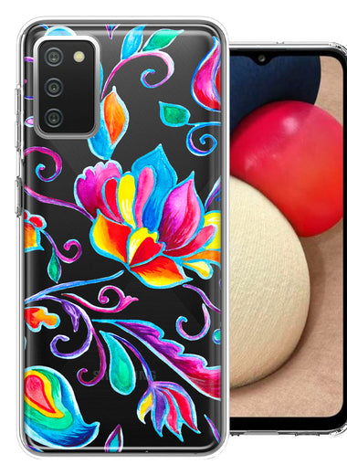 For Samsung Galaxy A02S Bright Colors Rainbow Water Lilly Floral Phone Case Cover