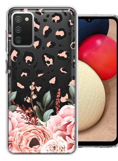 For Samsung Galaxy A02S Classy Blush Peach Peony Rose Flowers Leopard Phone Case Cover