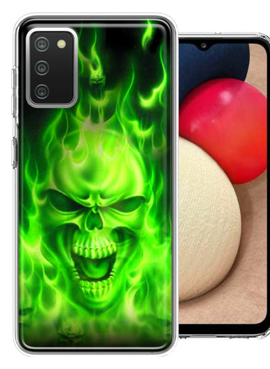 Samsung Galaxy A03S Green Flaming Skull Double Layer Phone Case Cover