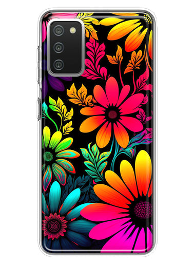 Samsung Galaxy A02S Neon Rainbow Glow Colorful Abstract Flowers Floral Hybrid Protective Phone Case Cover