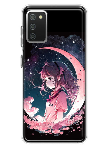 Samsung Galaxy A02S Kawaii Manga Pink Cherry Blossom Dreaming Moon Girl Hybrid Protective Phone Case Cover