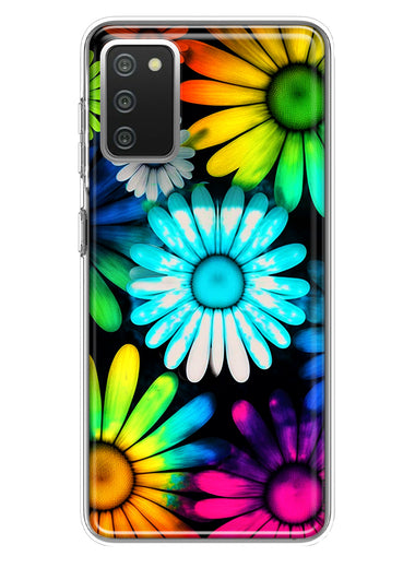 Samsung Galaxy A02S Neon Rainbow Daisy Glow Colorful Daisies Baby Blue Pink Yellow White Double Layer Phone Case Cover