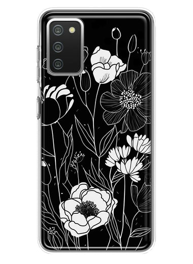 Samsung Galaxy A02S Line Drawing Art White Floral Flowers Hybrid Protective Phone Case Cover