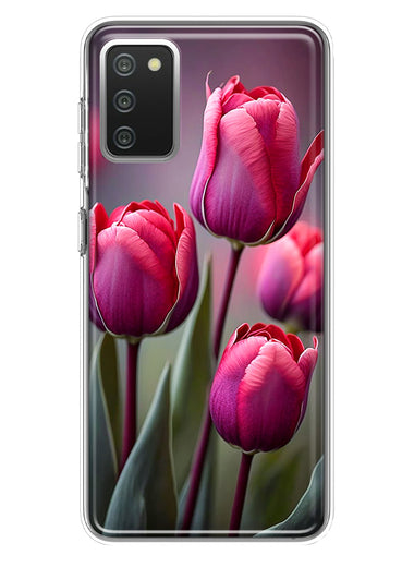 Samsung Galaxy A02S Pink Tulip Flowers Floral Hybrid Protective Phone Case Cover