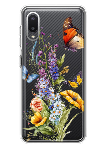 Samsung Galaxy A02 Yellow Purple Spring Flowers Butterflies Floral Hybrid Protective Phone Case Cover