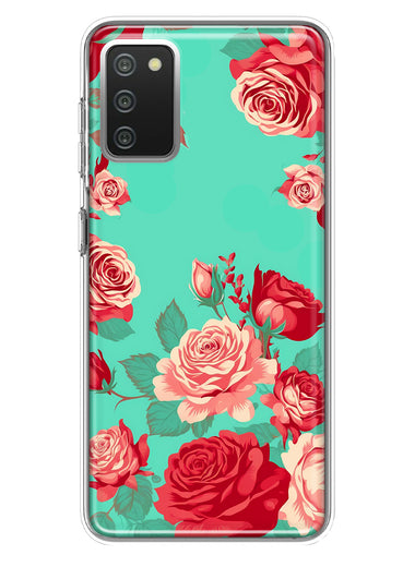 Samsung Galaxy A02S Turquoise Teal Vintage Pastel Pink Red Roses Double Layer Phone Case Cover