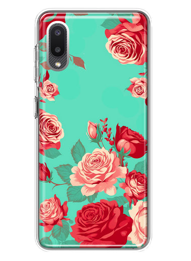 Samsung Galaxy A02 Turquoise Teal Vintage Pastel Pink Red Roses Double Layer Phone Case Cover