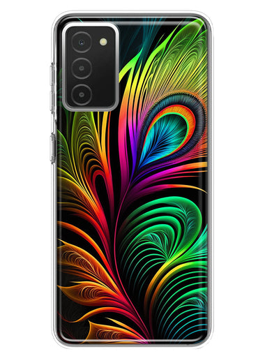 Samsung Galaxy A03S Neon Rainbow Glow Peacock Feather Hybrid Protective Phone Case Cover