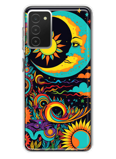 Samsung Galaxy A03S Neon Rainbow Psychedelic Indie Hippie Indie Moon Hybrid Protective Phone Case Cover
