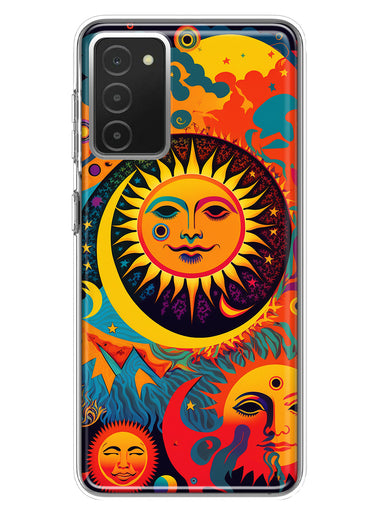 Samsung Galaxy A03S Neon Rainbow Psychedelic Indie Hippie Sun Moon Hybrid Protective Phone Case Cover