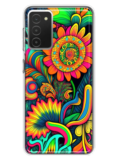 Samsung Galaxy A03S Neon Rainbow Psychedelic Indie Hippie Sunflowers Hybrid Protective Phone Case Cover