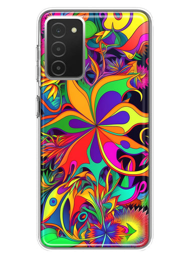 Samsung Galaxy A03S Neon Rainbow Psychedelic Hippie Wild Flowers Hybrid Protective Phone Case Cover