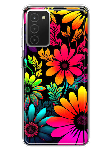Samsung Galaxy A03S Neon Rainbow Glow Colorful Abstract Flowers Floral Hybrid Protective Phone Case Cover