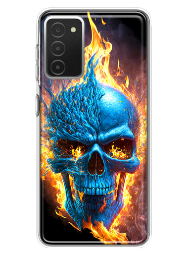 Samsung Galaxy A03S Blue Flaming Skull Burning Fire Double Layer Phone Case Cover