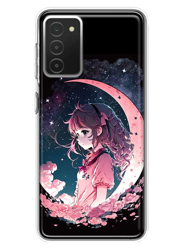 Samsung Galaxy A03S Kawaii Manga Pink Cherry Blossom Dreaming Moon Girl Hybrid Protective Phone Case Cover