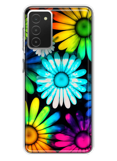 Samsung Galaxy A03S Neon Rainbow Daisy Glow Colorful Daisies Baby Blue Pink Yellow White Double Layer Phone Case Cover