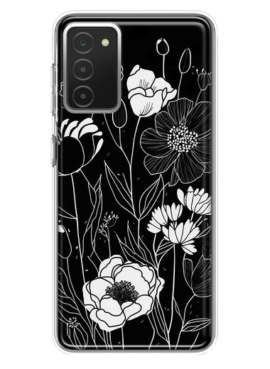 Samsung Galaxy A03S Line Drawing Art White Floral Flowers Hybrid Protective Phone Case Cover