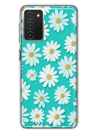 Samsung Galaxy A03S Turquoise Teal White Daisies Cute Daisy Polka Dots Double Layer Phone Case Cover
