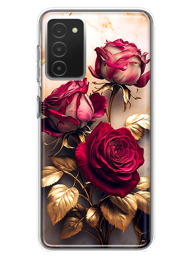 Samsung Galaxy A03S Romantic Elegant Gold Marble Red Roses Double Layer Phone Case Cover