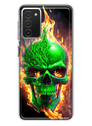 Samsung Galaxy A03S Green Flaming Skull Burning Fire Double Layer Phone Case Cover