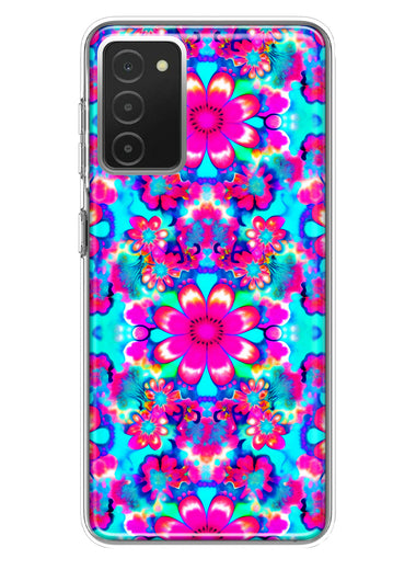 Samsung Galaxy A03S Pink Blue Vintage Hippie Tie Dye Flowers Hybrid Protective Phone Case Cover