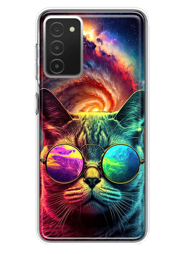 Samsung Galaxy A03S Neon Rainbow Galaxy Cat Hybrid Protective Phone Case Cover