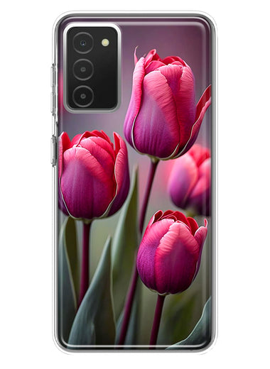 Samsung Galaxy A03S Pink Tulip Flowers Floral Hybrid Protective Phone Case Cover