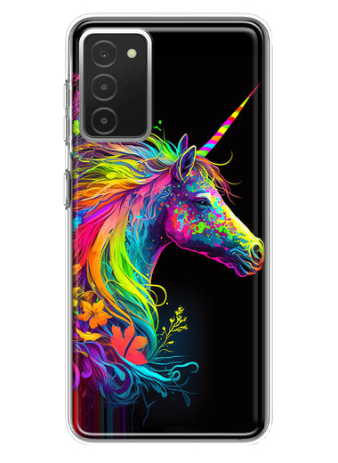 Samsung Galaxy A03S Neon Rainbow Glow Unicorn Floral Hybrid Protective Phone Case Cover
