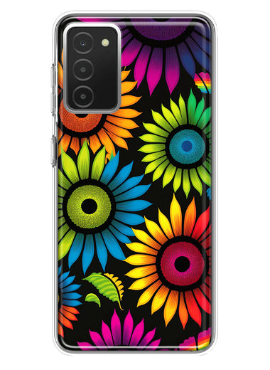 Samsung Galaxy A03S Neon Rainbow Glow Sunflowers Colorful Floral Pink Purple Double Layer Phone Case Cover